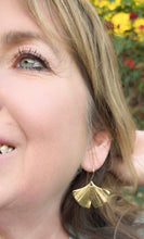 Load image into Gallery viewer, Ginkgo Earrings in Brass with 14K gold filled ear wires