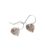 Load image into Gallery viewer, Heart shaped fine silver earrings made of Malibu Sand