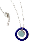 Load image into Gallery viewer, Turquoise and navy necklace on sterling silver chain