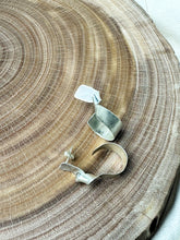Load image into Gallery viewer, Sterling siver J shaped hoop earrings with a ribbon type loop
