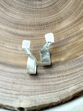 Load image into Gallery viewer, Sterling siver J shaped hoop earrings with a ribbon type loop