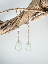 Load image into Gallery viewer, Single aqua sea glass earring on gold filled chain