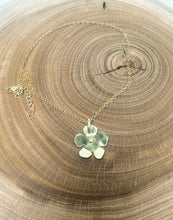 Load image into Gallery viewer, 5 petal flower necklace in brass with a gold fill chain