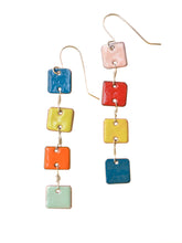 Load image into Gallery viewer, multicolored square drop enamel earrings