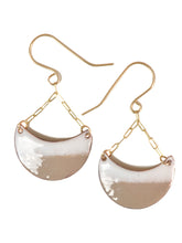 Load image into Gallery viewer, Enamel Earrings 1/2 moon shape tan and white