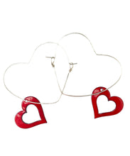 Load image into Gallery viewer, Heart shaped Hoops with reversible black/red heart charm