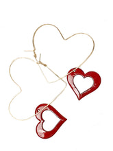 Load image into Gallery viewer, Heart shaped hoops with a reversible black/red heart charm