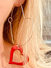 Load image into Gallery viewer, Heart shaped hoops with a reversible red/black charm