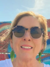 Load image into Gallery viewer, Leaf shaped enamel earrings asymmetrical