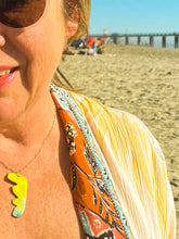Load image into Gallery viewer, abstract shaped necklace in bright green and blue