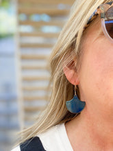 Load image into Gallery viewer, Moroccan Tile Enamel Earrings in blue on  a model