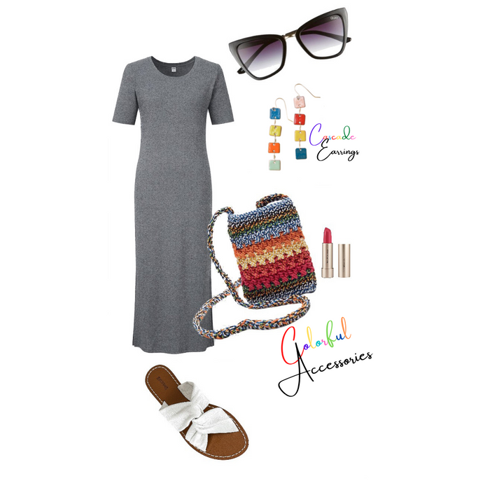 How to Accessorize a Gray Dress with a new Twist on Color Blocking