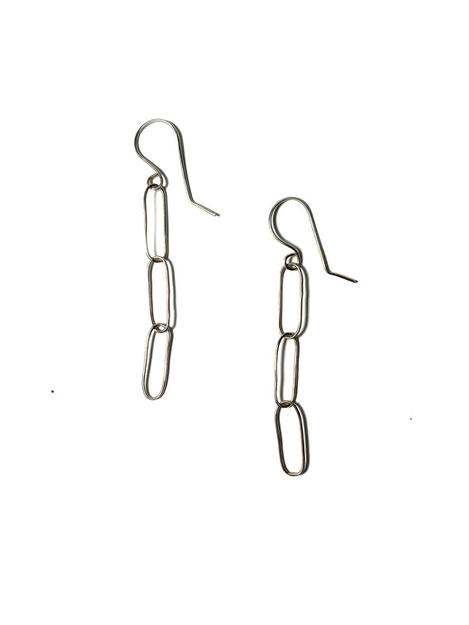 earrings made of 3 links of a paperclip chain in silver