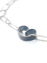 Load image into Gallery viewer, Handmade paperclip necklace with a heart in a soft patina
