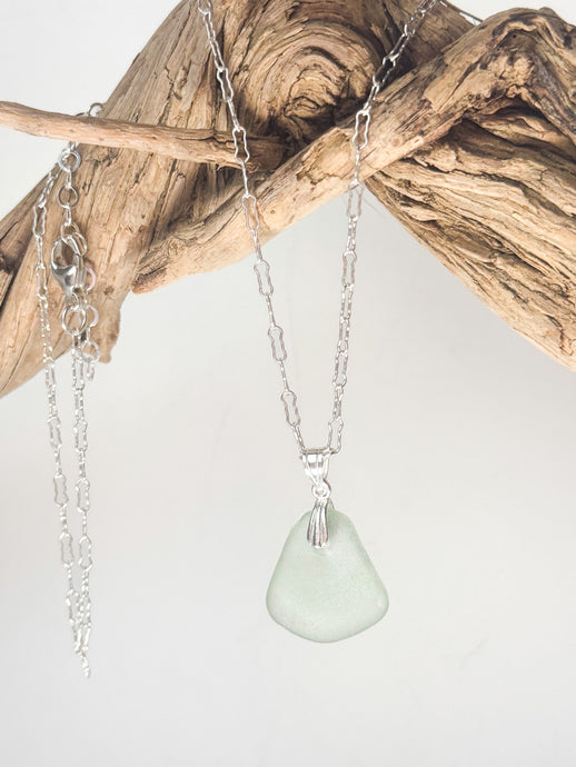 Aqua Sea glass pendant necklace on a sterling silver chain