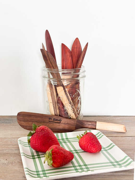 Handcrafted cheese spreaders in a variety of hard woods. 