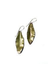 Load image into Gallery viewer, leaf shaped earrings in a gold enamel color
