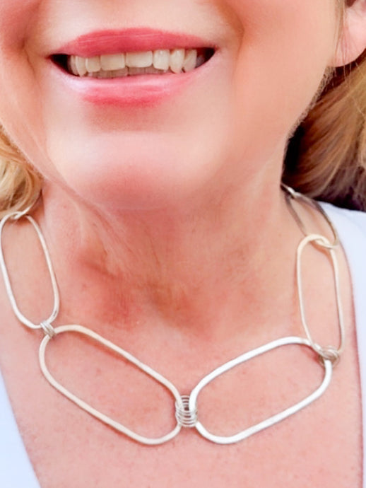 Oversized paperclip necklace in sterling silver