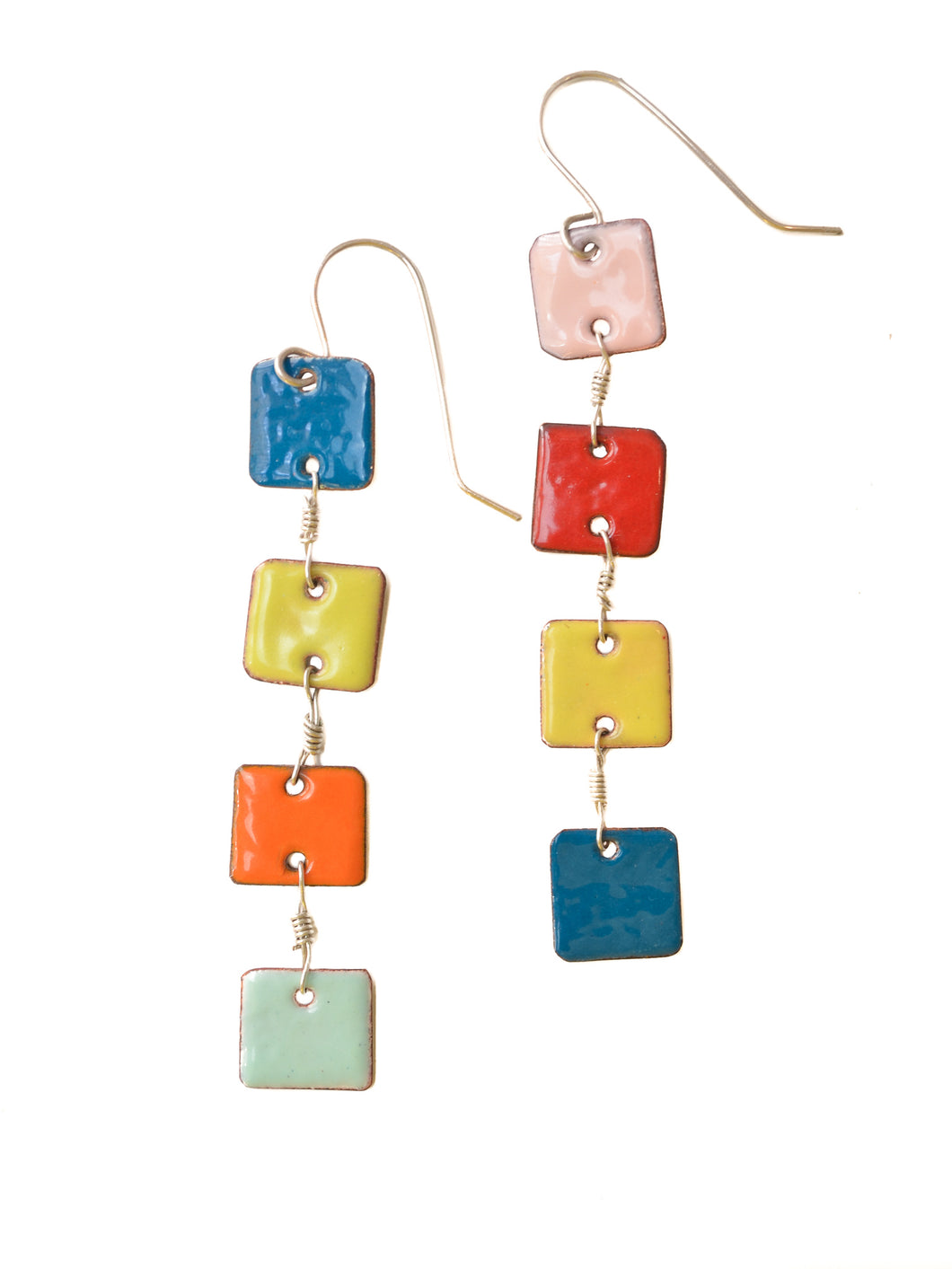 multicolored square drop enamel earrings