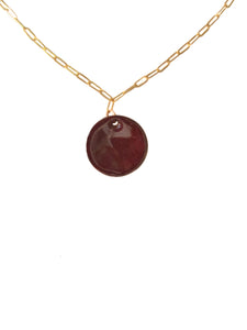 Circular pendant necklace in burgundy enamel