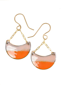 Enamel Earrings 1/2 moon shape pink and orange
