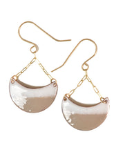 Load image into Gallery viewer, Enamel Earrings 1/2 moon shape tan and white
