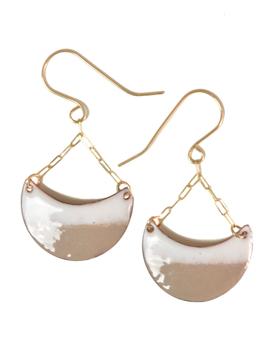 Enamel Earrings 1/2 moon shape tan and white