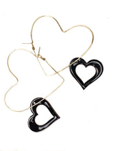 Load image into Gallery viewer, Heart shaped hoops with a reversible black/red heart charm
