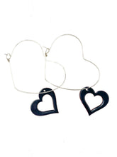 Load image into Gallery viewer, Heart shaped hoops with reversible black/red heart charms
