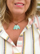 Load image into Gallery viewer, Turquoise enamel necklace on a leather cord
