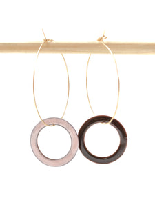 Large hoop earrings with blush brown reversible charm