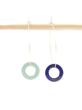 Load image into Gallery viewer, large hoop earrings with medium charms turquoise and navy
