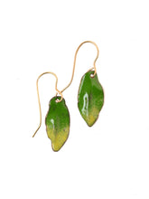 Load image into Gallery viewer, Small leaf shaped enamel earrings
