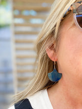 Load image into Gallery viewer, Moroccan Tile Enamel Earrings in blue on  a model
