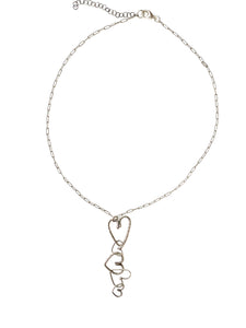 Necklace with 5 interwoven hearts in silver