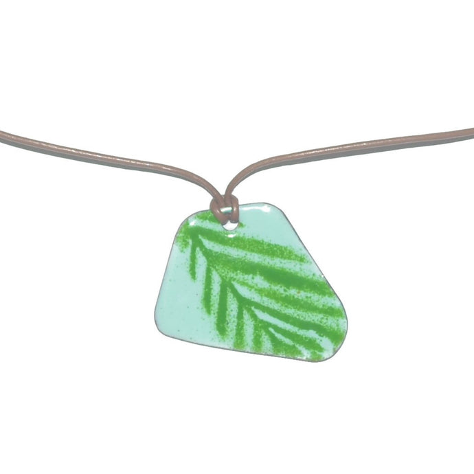 Turquoise enamel  necklace with green palm frond